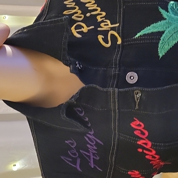 Women's Black Embroidered Denim Jacket - Picture 2 of 12